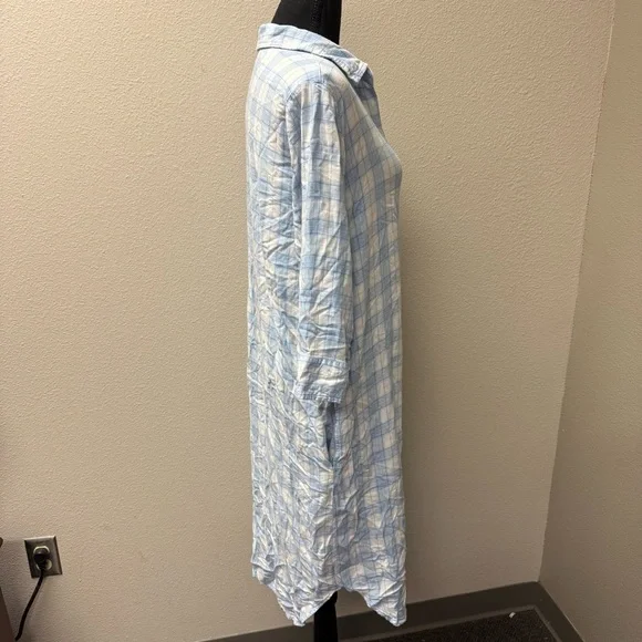 Lauren Ralph Lauren Blue Plaid Shirt Dress Tunic Button Down Roll Sleeve L - Picture 8 of 11